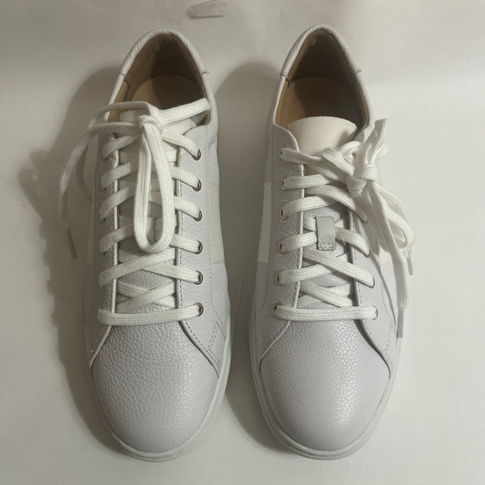 Club Monaco White All Leather Lace-Up Sneakers - Clean White Soles